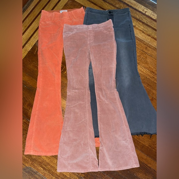 3 pairs stretchy sexy Free People bell bottom flare pants jeans corduroys colors